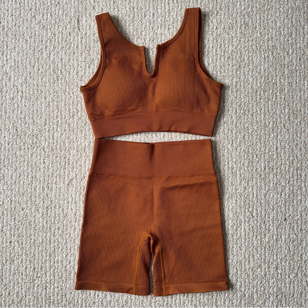 Rust orange two piece workout set